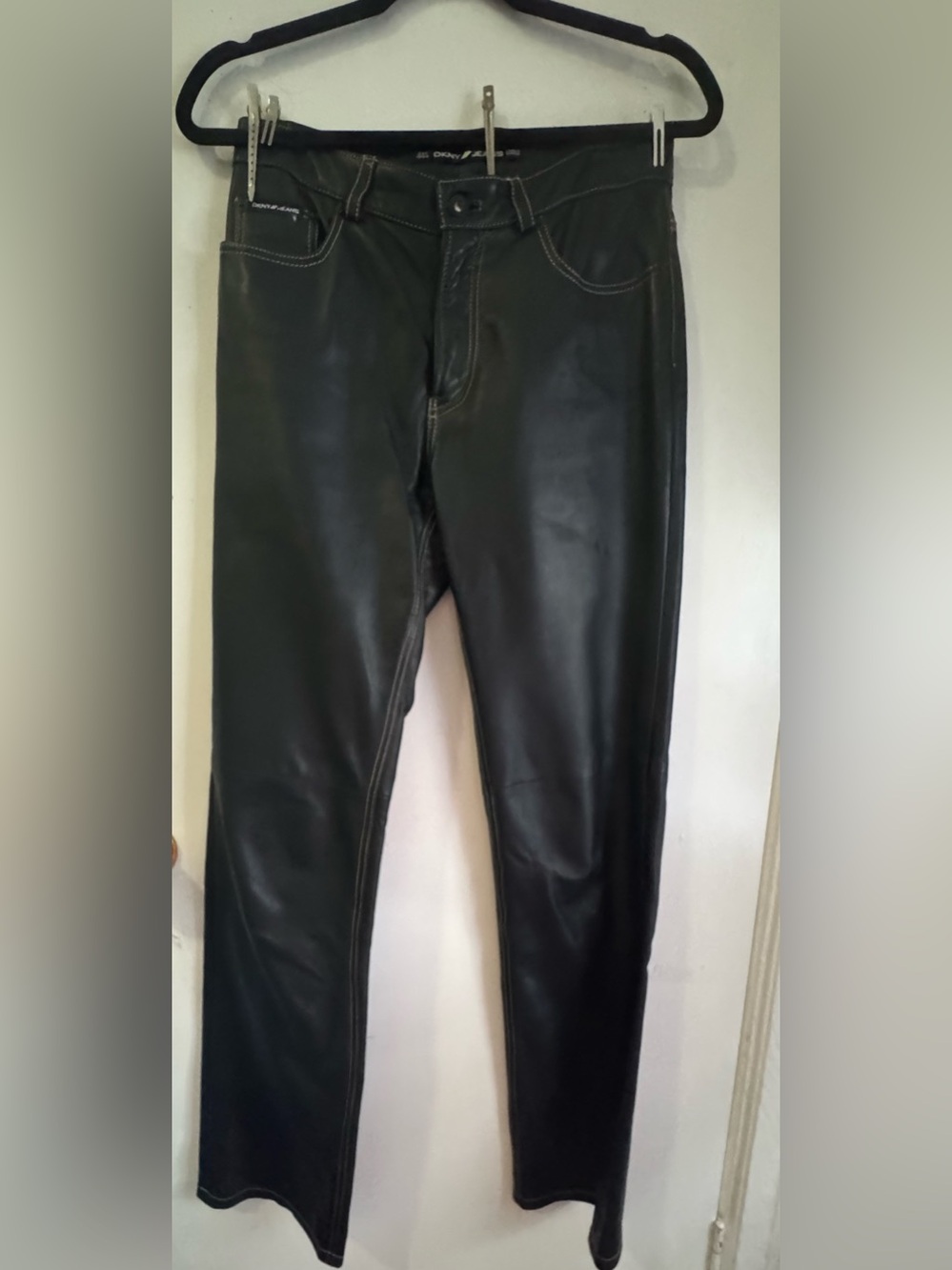 Dkny Women's Black Slim Straight Faux Leather Pants